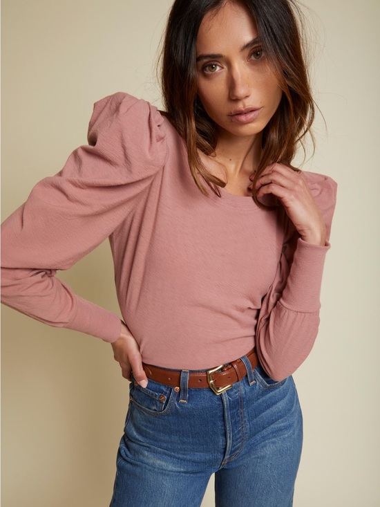 Nation LTD Tops - Nation LTD Puff-Sleeve Crewneck Top in Dusty Rose